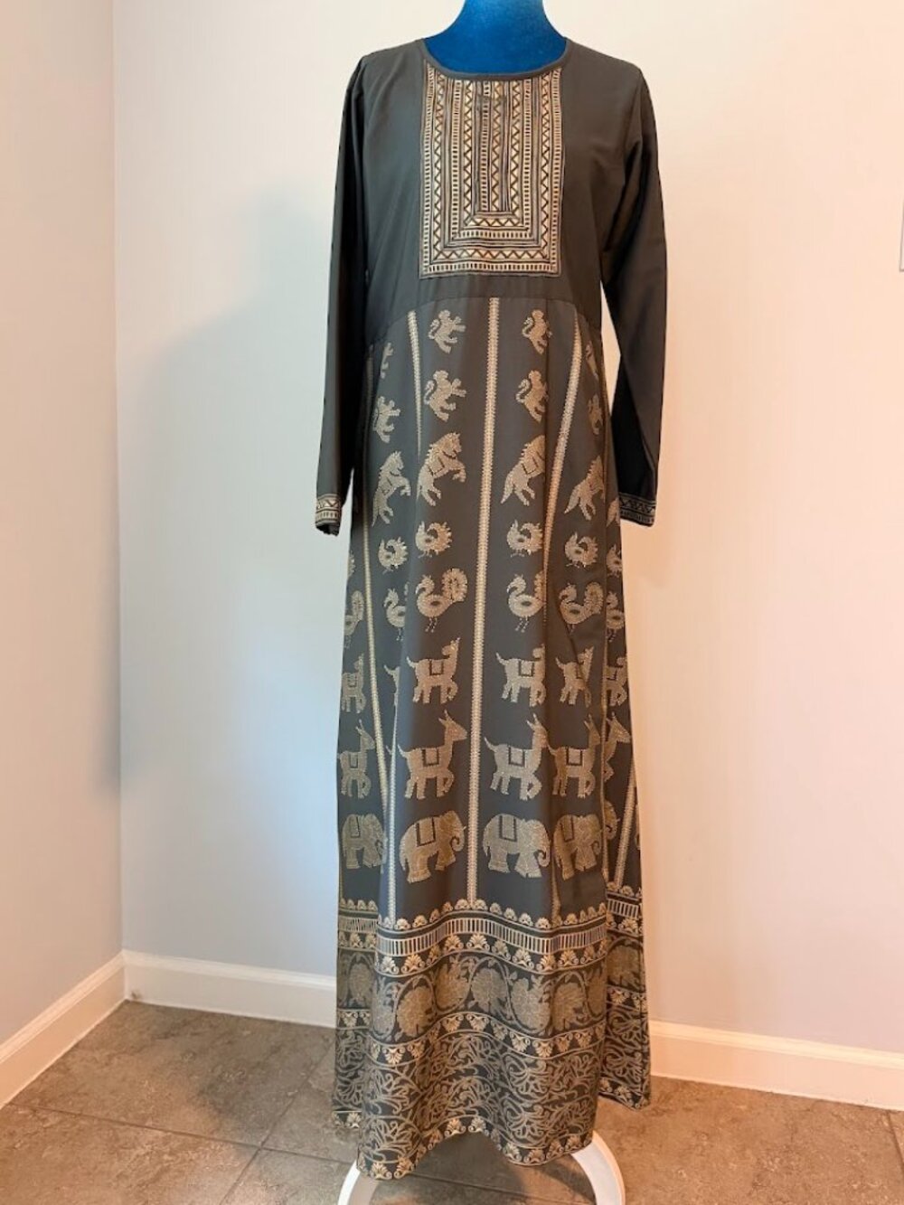 Grey & Gold Animal Print Maxi Dress Long Sleeve